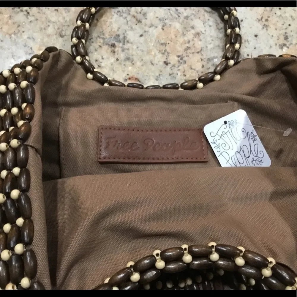 Free People All Wood Half Moon Beaded Lined Bag - Picture 6 of 7